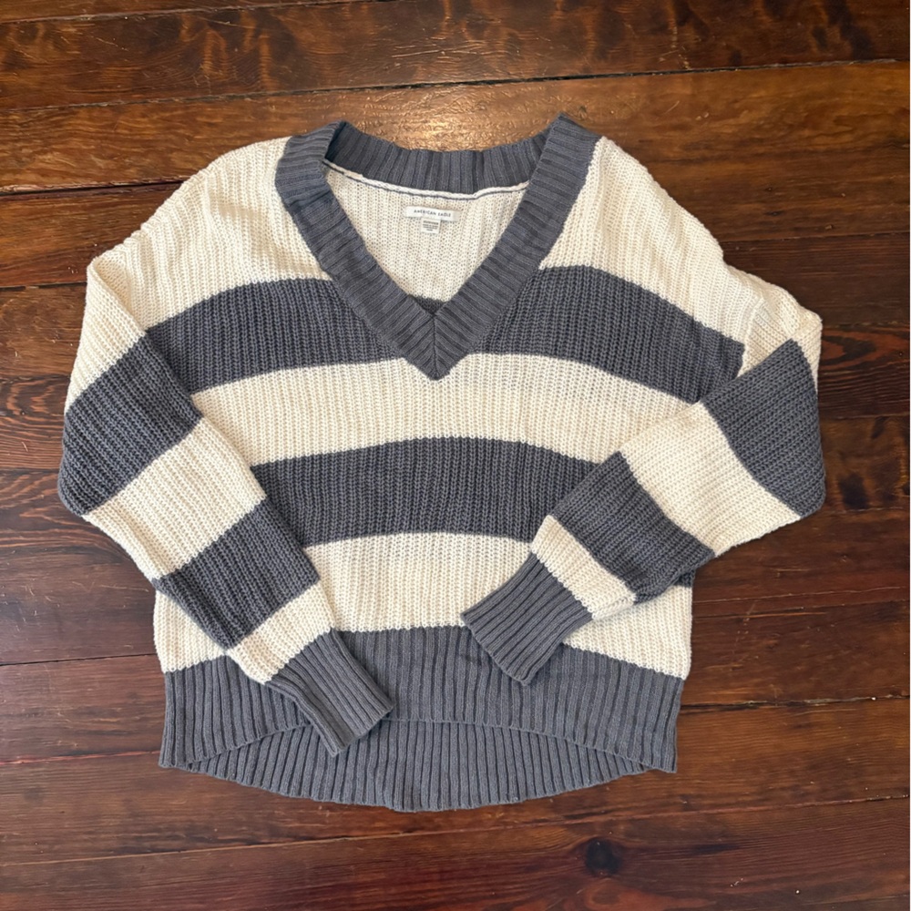 American Eagle Outfitters Striped V-Neck Sweater